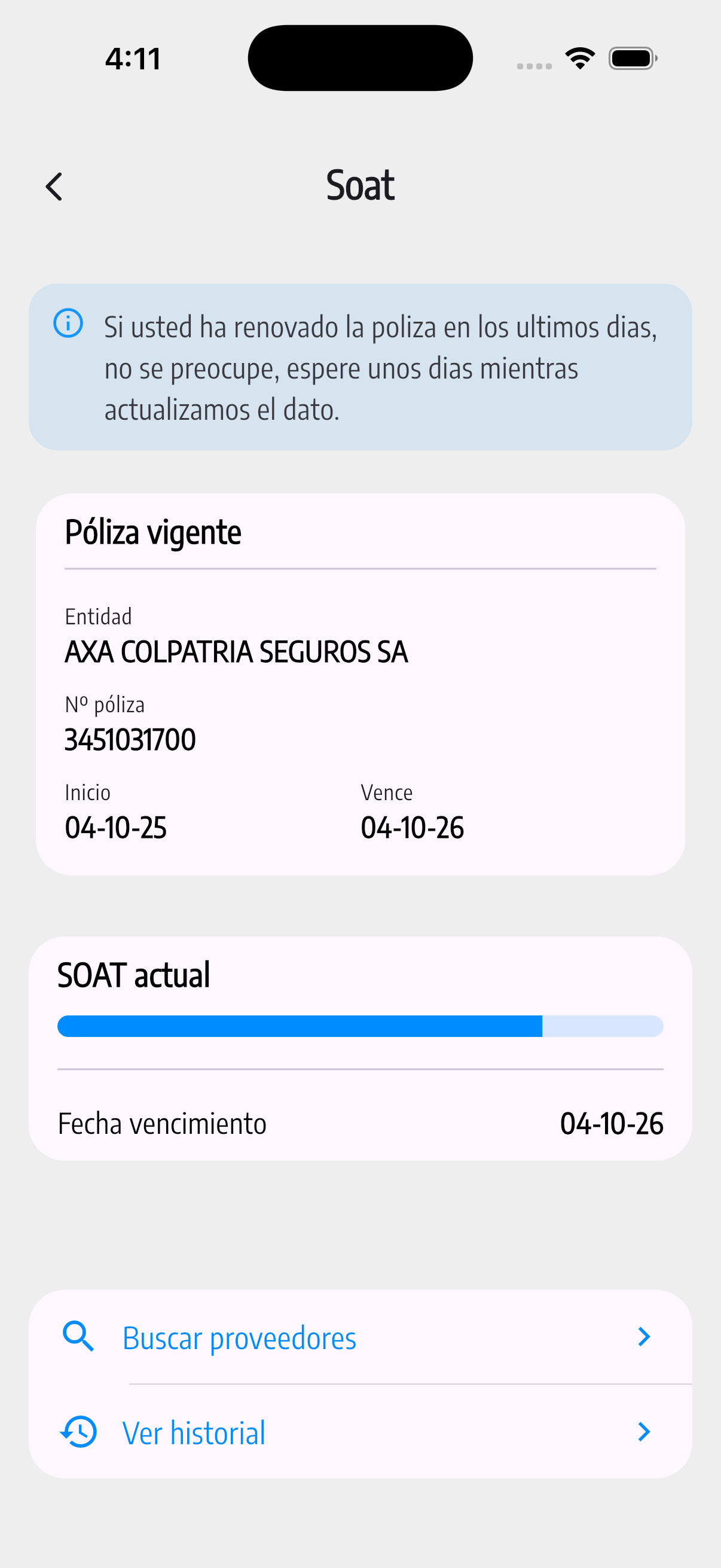 Información de SOAT en CARE